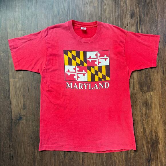 Vintage Maryland State Flag T-Shirt Red Graphic Tee USA Made XL - Picture 1 of 8